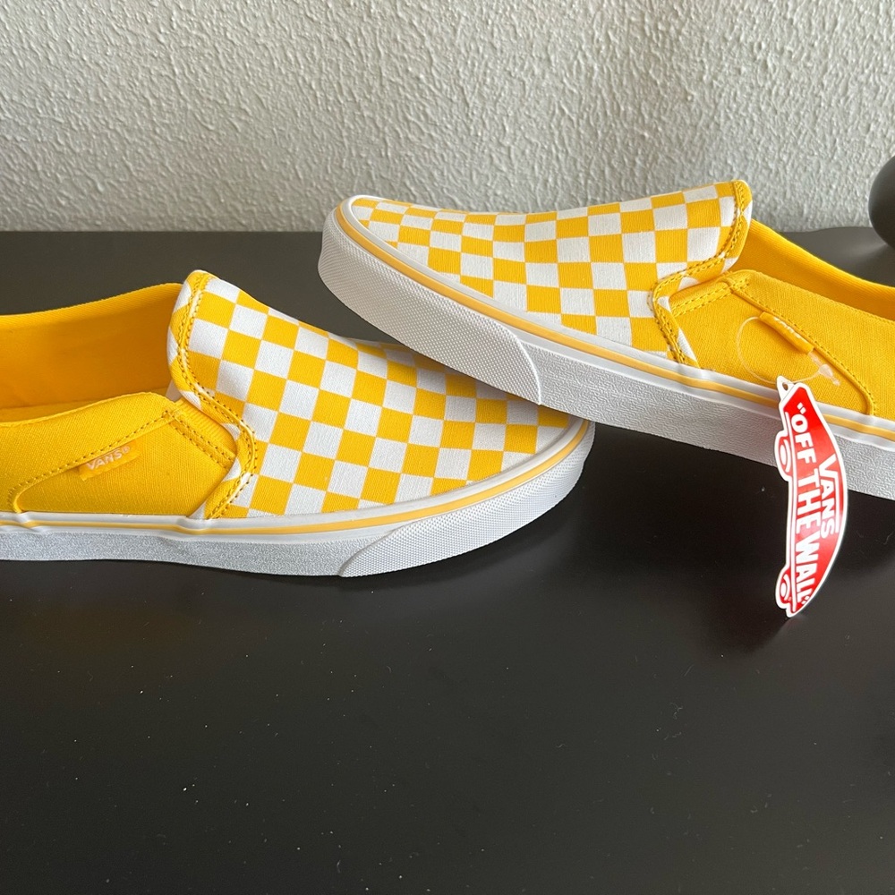 Vans Asher Yellow and White Checkerboard Slip-Ons